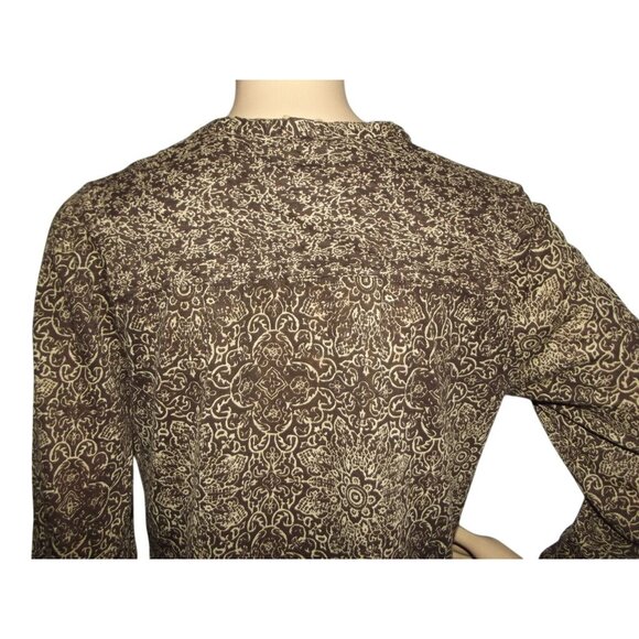 Lucky Brand John Robshaw Top Womens Sz Medium Brown floral print Henley pullover - Picture 8 of 10